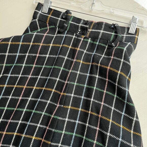 VTG 50s Full Circle Maxi Skirt w/ Pastel Plaid Lines on Black Wool Blend - Picture 6 of 14